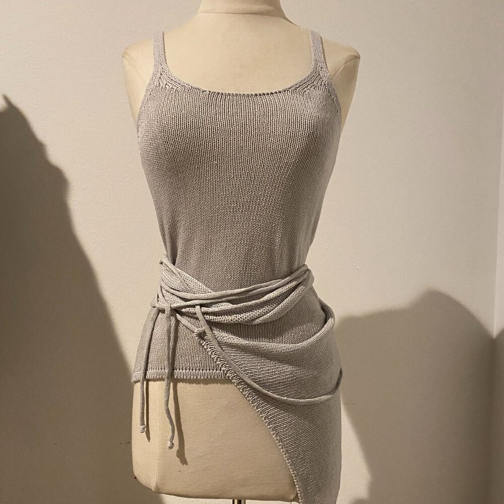 2 Piece Korean Lake Knit Grey Gray Tank top Set Wrap Interchangeable